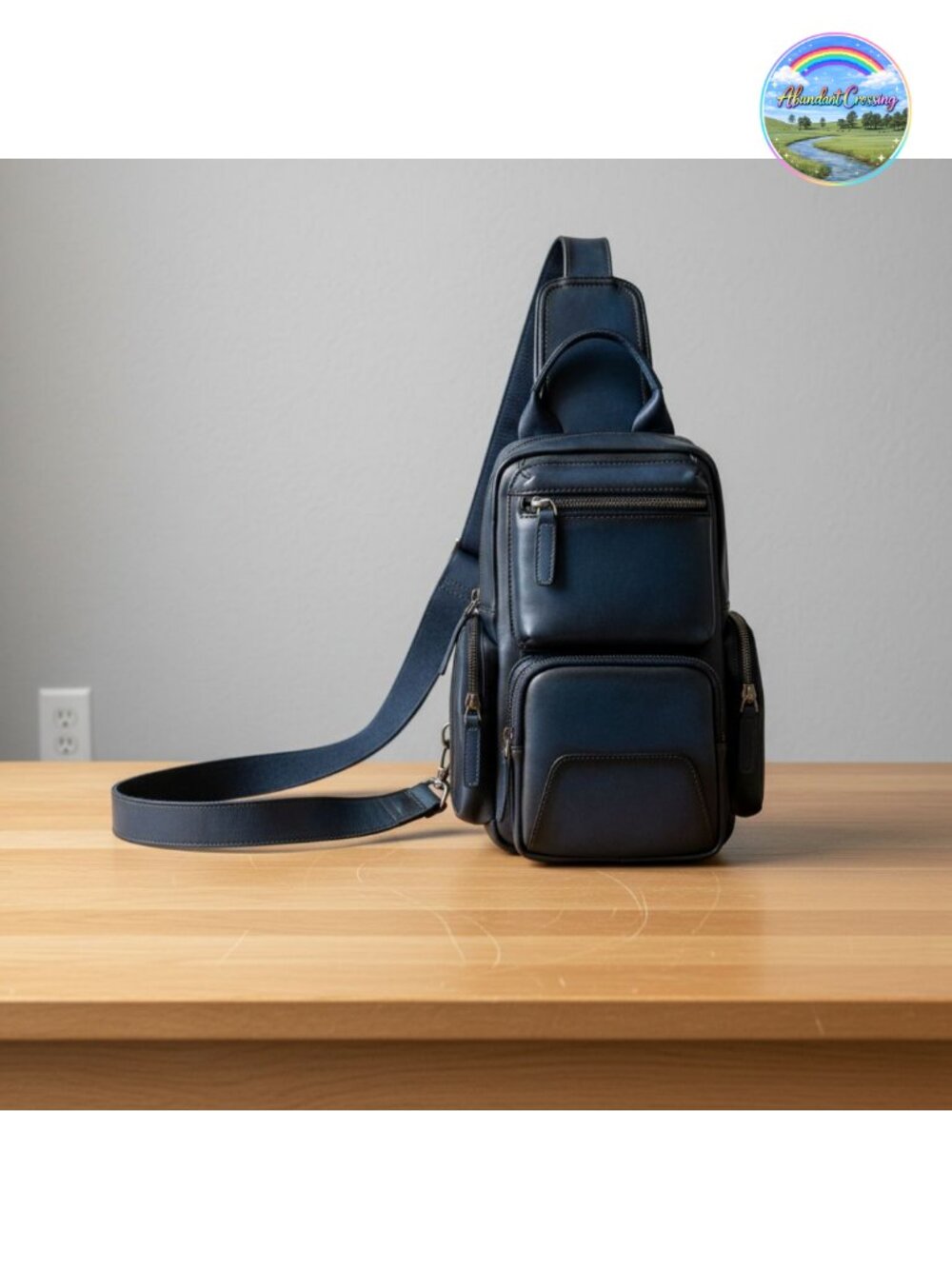 Genuine Leather Sling Bag Crossbody Hiking Daypack Handmade Chest Bag